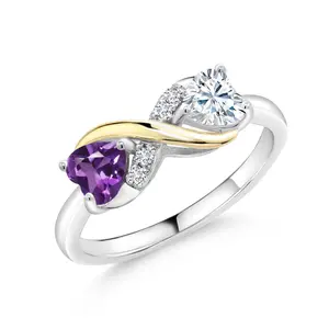 Gem Stone King Gemstone Birthstone White Moissanite and Lab Grown Diamond Accents Eternal Love Infinity Ring For Women | 925 Silver 10K Yellow Gold | Heart 5MM | Two-Tone Wedding Anniversary Promise Ring