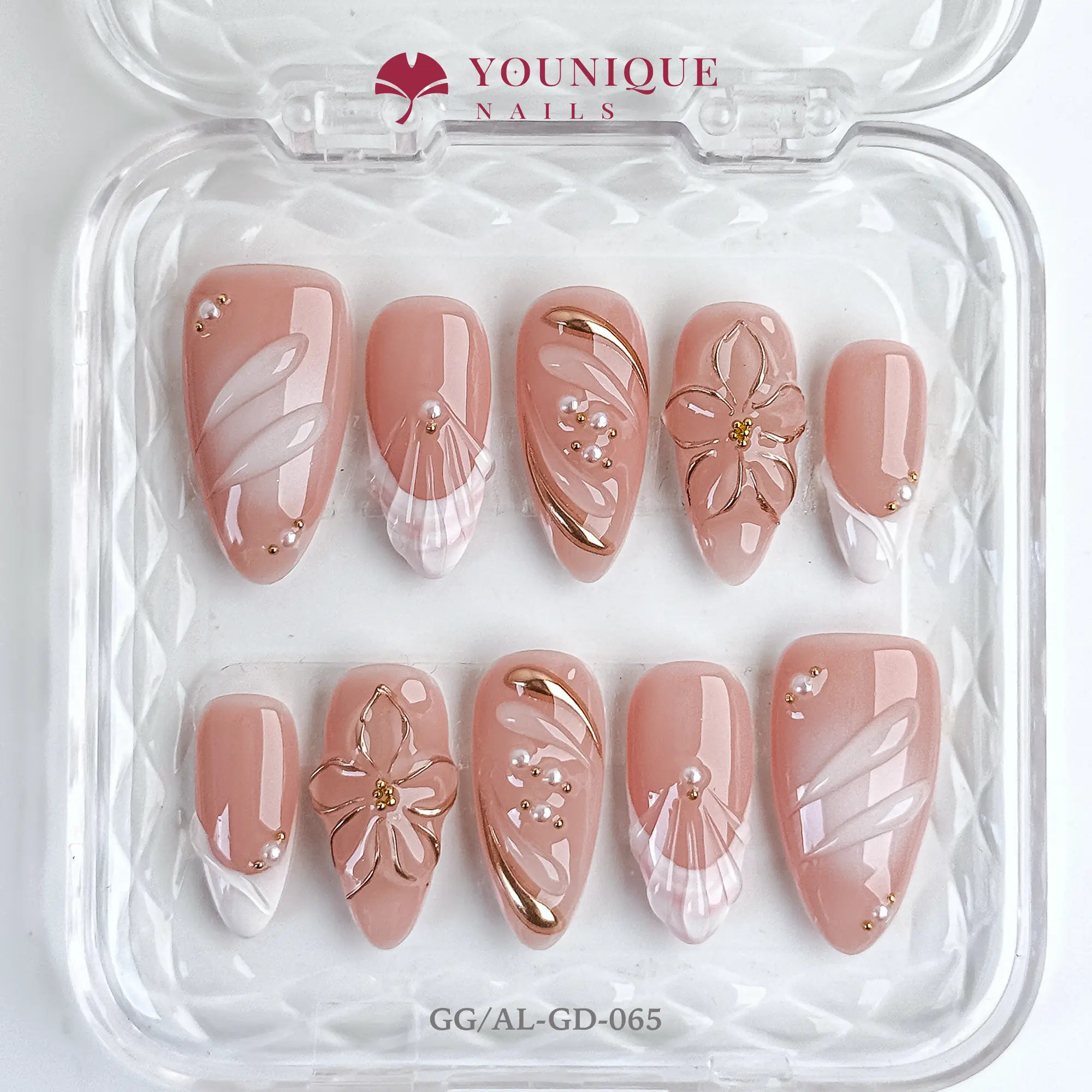 Younique Nails PETAL WHISPER - 100% Handmade Press-On Nails | Reusable, Salon-Inspired, Easy to Apply