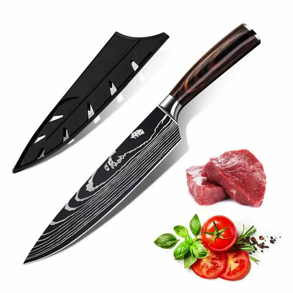Professional Slicer Knife - Ergonomic Wood Handle, Ultra-Sharp Stainless Steel Damascus Pattern Blade, Versatile Carving Knives for Meat & Vegetables, Premium Gift Box Included for Kitchen Chefs