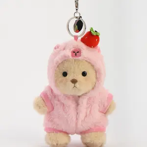 Getahug 5.9 Inches Brown Strawberry Capybara Mini Bear Stuffed Toy Keychain Accessory, Bag Charm Pendant Gift