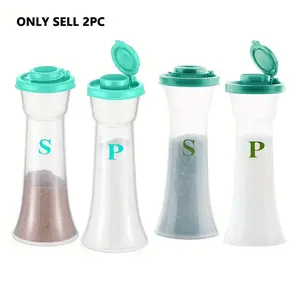 2pcs Large Plastic Salt and Pepper Shakers Set with Lids, Moisture Proof Salt Shaker Pepper Container Timer Covered Salt and Pepper Holder for Home Kitchen Restaurant Camping