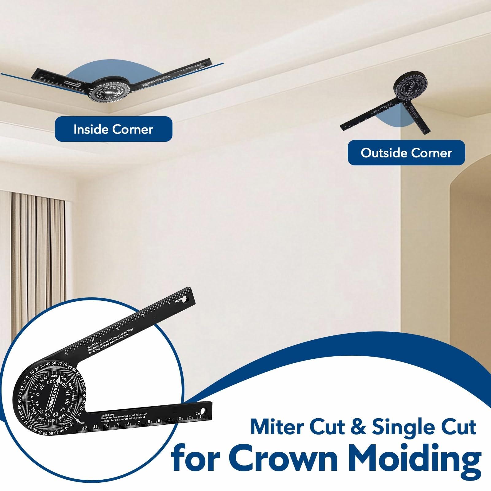 7 Inch Aluminum Miter Saw Protractor, Precision Angle Finder for Inside & Outside Cuts, Comes with Two Extra Straightedge Protractors for Woodworkers, Builders, Plumbers, Home DIY