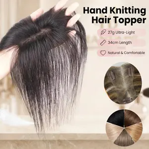 EC Hair Topper for Women–27g Lightweight Hand Knitting Topper for Thinning Hair,7.5×11cm Lace Base,Instant Daily Volume Hair loss&Cover gray hair,Rich gradient Colors