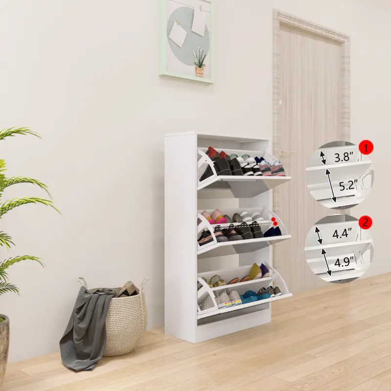 [SOIYELIFE] Narrow Shoe Storage Cabinet with Mirror, Wood Slim Shoe Rack 3 Tier Shoe Organizer for and Apartment, White