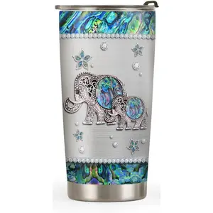 20oz Elephant Gifts for Women, Men, Valentines Day Gifts for Her, Him, Coffee Thermos, Couples Gifts Animal Lovers Gifts Jewelry Elephant Tumbler Cup, Insulated Travel Coffee Mug with Lid