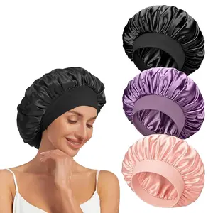 Satin Bonnet Sleeping Hat Night Hair Cap Waterproof Shower Cap  Bath Sauna Shower Essentials Bathroom Products Shower Cap Hair Bonnet for Sleeping