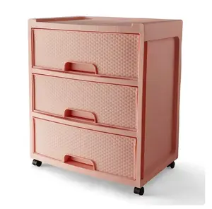 Mainstays 3 Drawer Wide Diamond Pearl Blush Plastic Storage Cart with Wheels