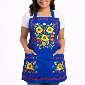 Embroidered Mexican Sunflower Apron Floral Design Fits Size Small - 2X Cooking Apron Gift for Her Made in Mexico