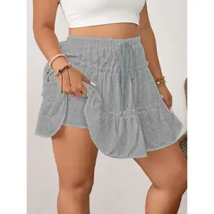 Plus Size Ruffle Hem Drawstring Adjustable Skirt, Sweet & Cool High Waist A-line Mini Skirt, Women's Daily WearGift