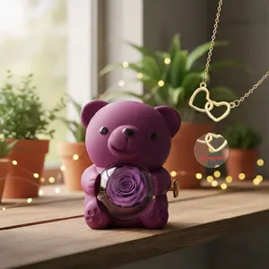 New Rose Hug Bear Jewelry Box Preserved Real Rose Eternal Flower Gift for Mom Girlfriend Wife Valentine's Day Mother's Day Birthday Anniversary with Jewelry Included