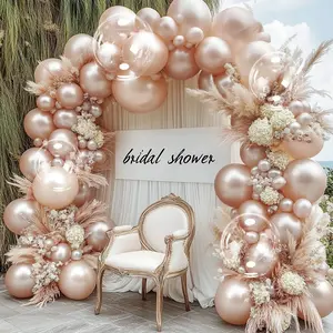 Balloon Arch Double Stuffed  Rose  Metallic Balloon Garland Kit Different Sizes 12/10/5in With Clear Bobo Balloons for Birthday Wedding Bridal  Shower Engagement Party Decor