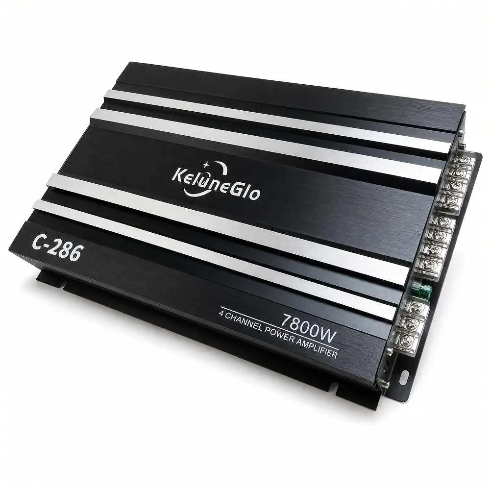 KeluneGlo C-286 Car Audio Power Amplifier, 7800W 4 Channel Mosfet Car Stereo Amp, 12V Vehicle Audio Amplifier for Car Speakers & Subwoofer