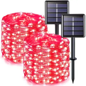2 Pack Solar String Lights Outdoor Waterproof, Each 33FT 100 LED Outdoor, 8 Modes White Fairy Light for Outside Yard Tree Patio Garden Wedding Christmas Decorations