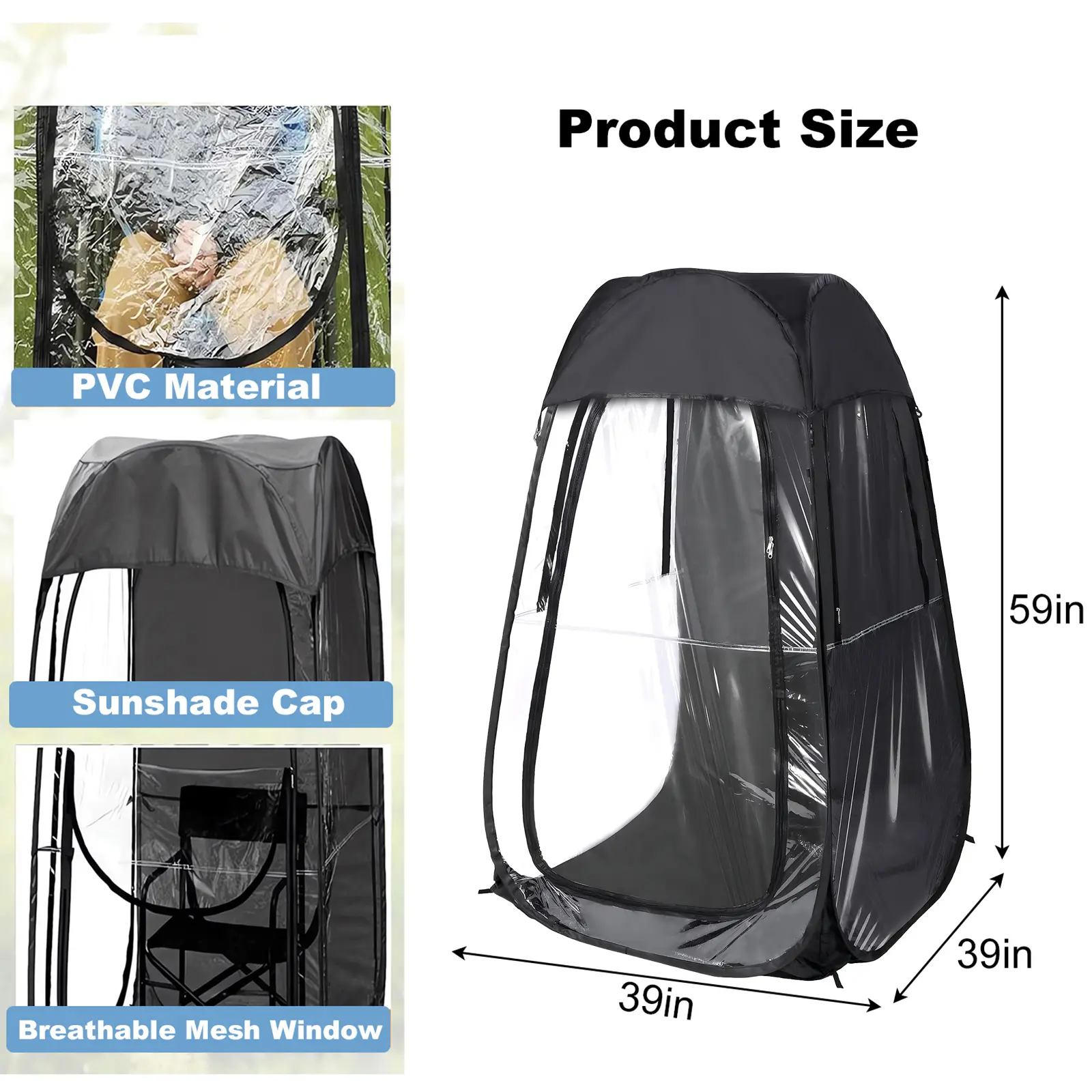 Portable Pop Up Fishing Tent for Men, Outdoor Shelter for Fishing & Camping, Cold Wind & Rain Protection, Black
