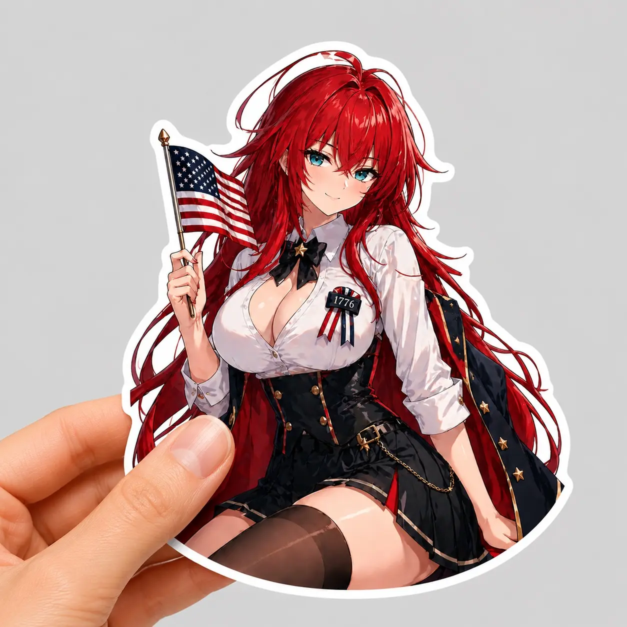 Rias Gremory Vinyl Sticker, High School DxD Sticker, Anime Waifu Decal, USA Patriotic Girl Sticker, Laptop Water Bottle Sticker