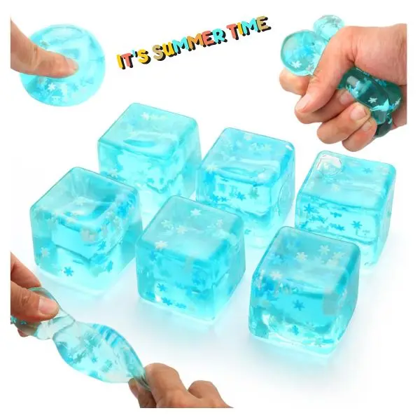 6 Pack Ice Cube Stress Balls – Sensory Squishy Fidget Toys for Kids & Adults, Slow Rise Anxiety Relief Squeeze Balls, Classroom Rewards, Party Favors & Birthday Gift Set