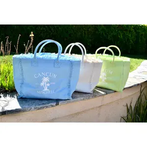 Personalized Large Fringe Canvas Tote Bag