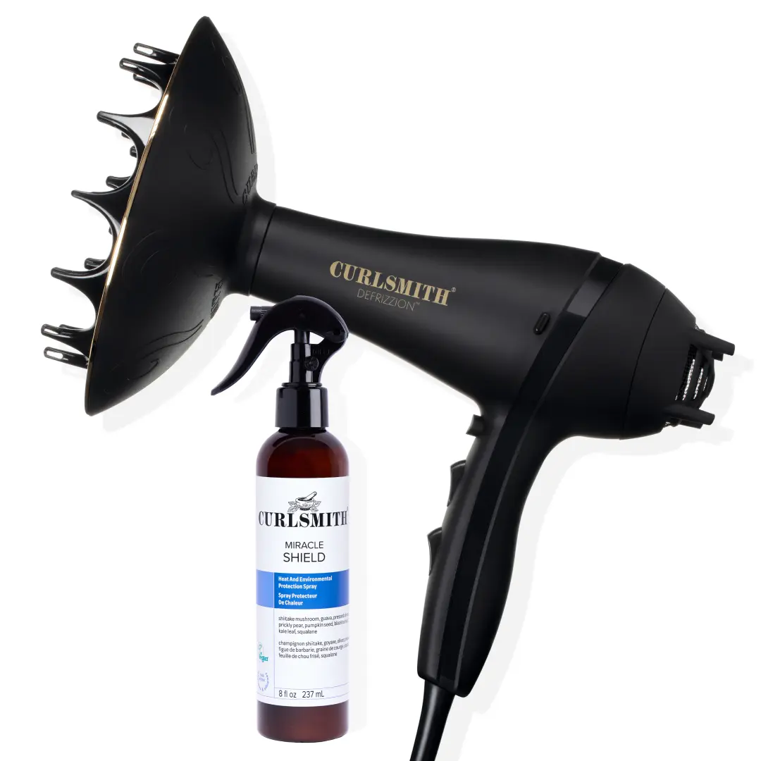Curlsmith Heat Styling Set | Defrizzion Dryer & XXL Diffuser + Miracle Shield | Faster Drying, Frizz Control & Heat Protection