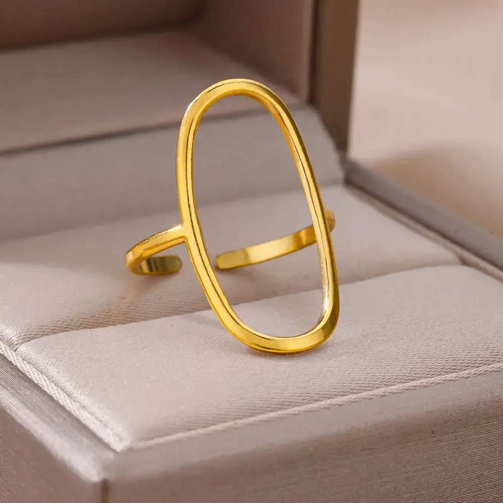 18K Gold Plated Ring - Choose 5mm Hammered Band or Bold Oval Open Space Ring for a Modern Statement