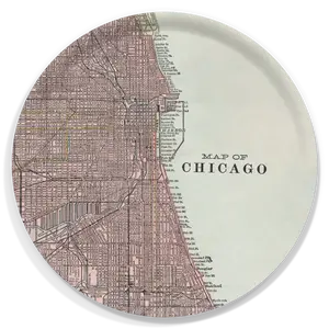 Chicago Vintage Map Tray – 15.5" Round Birchwood Serving Tray