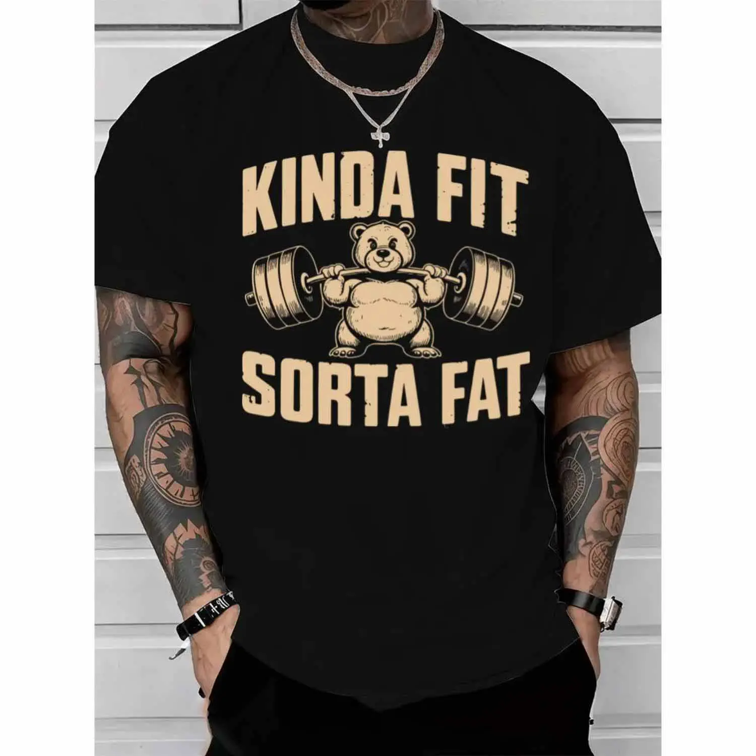 Funny Weightlifting Bear Tee – 100% Cotton Heavyweight Oversized Gym Shirt