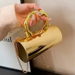 Solid Color Acrylic Box Bag, New Fashion Personalized Handle Handbag, Cylinder Shaped Chain Shoulder Bag Crossbody Bag, Phone & Coin Purse, Suitable For Work, Commute, Date, Shopping, Travel, Romantic Valentine's Gift For Couples