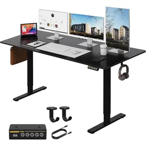 Large Electric Standing Desk,55x28 Inches Adjustable Height Stand up Desk, Sit Stand  Office Desk, 3 Preset Heights,Equipped with Hooks,  Desk Workstation,Black