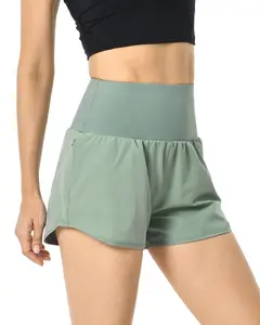Womens High Waisted Athletic Shorts with Zipper Pockets Quick Dry Workout Running Shorts with Liner Womenswear