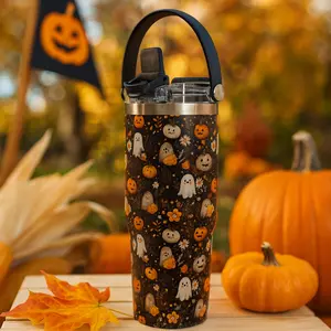 Halloween Ghost Pumpkin Thermal Cup, Leak-Proof Design, Keeps Drinks Hot 12 Hours Cold 24 Hours, Perfect for Commuting Travel Gifts