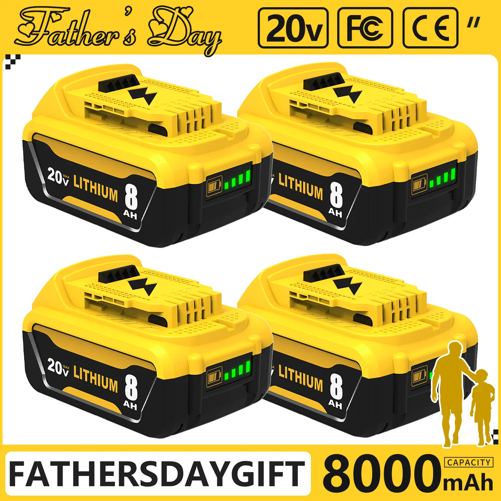4Packs High 8000mAh DCB206 Replacement for Dewalt 20v Battery 8.0Ah Lithium Compatible with Dewalt 20 Volt Max Battery Lithium DCB206 DCB201DCB200 DCB204 Cordless Power Tools  battery