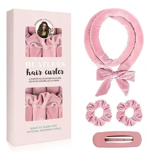 Heatless Curls Overnight, Velvet Hair Curler for Long Hair, No Heat Curling Rod Headband to Sleep In, Soft Rollers Set simple design (Pink)