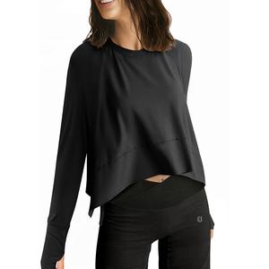 UEU Women's Crewneck Short Crop Tops Yoga Workout Athletic Long Sleeves Shirts Flowy Side Split Oversized Gym Activewear Basic Casual Sportswear