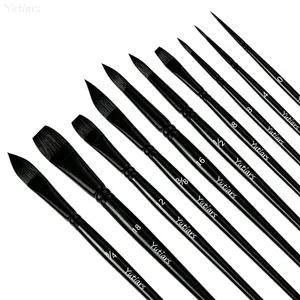 10Pcs Nylon Bristle Brush Set, Flat Nylon Art Brushes, Multipurpose Watercolor Oil and Acrylic Paint Brushes for Artists and Amateurs