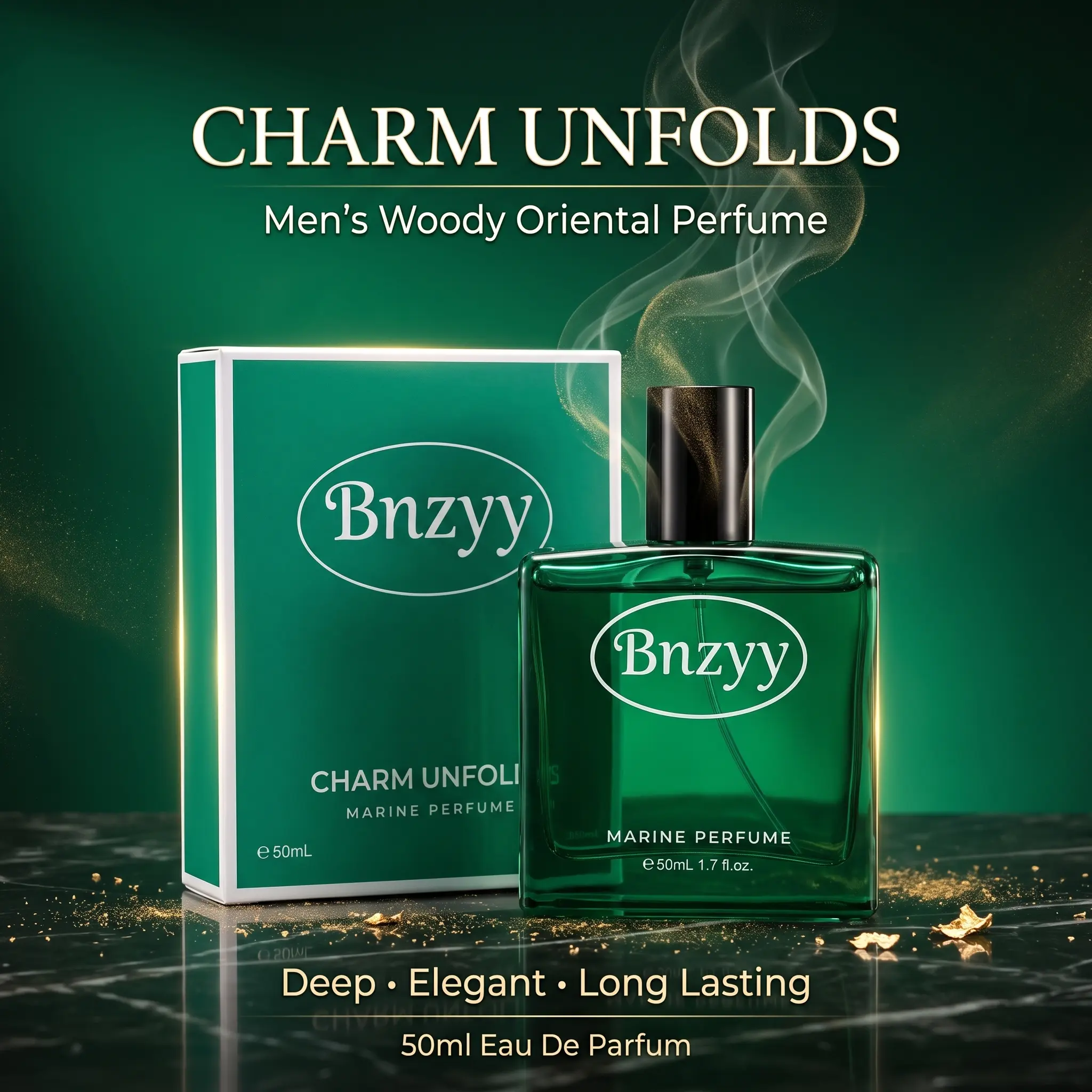 Bnzyy CHARM UNFOLDS Male EDP Cologne, 50ml Long-Lasting Woody Oriental Fragrance, Luxury Single Bottle Men's Perfume for Him Gift
