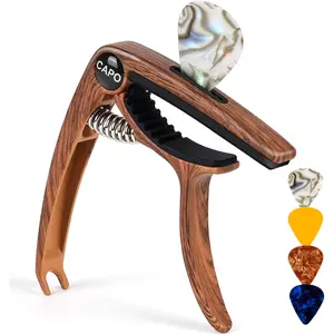 Guitar Capo, 3in1 Zinc Metal Capo for Acoustic and Electric Guitars (with Pick Holder and 4Picks),Ukulele,Mandolin,Banjo,Guitar Accessories (Rosewood)