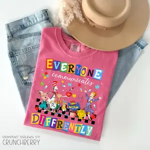 Comfort Colors Everyone Communicates Differently T-Shirt, Y2K Emotion Cartoon Tee, Autism Teacher Tee, Sped teacher Gift, Teacher Gifts