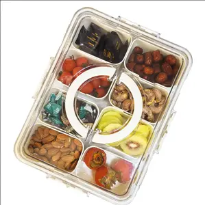 Large Divided Serving Tray with Lid and Handle, Snackle Box Container for Travel, Kitchen, Picnic | Enjoy Candy, Fruit, Nuts, Charcuterie Safe, BPA-Free Veggie Tray with Lid for Kids/Adults