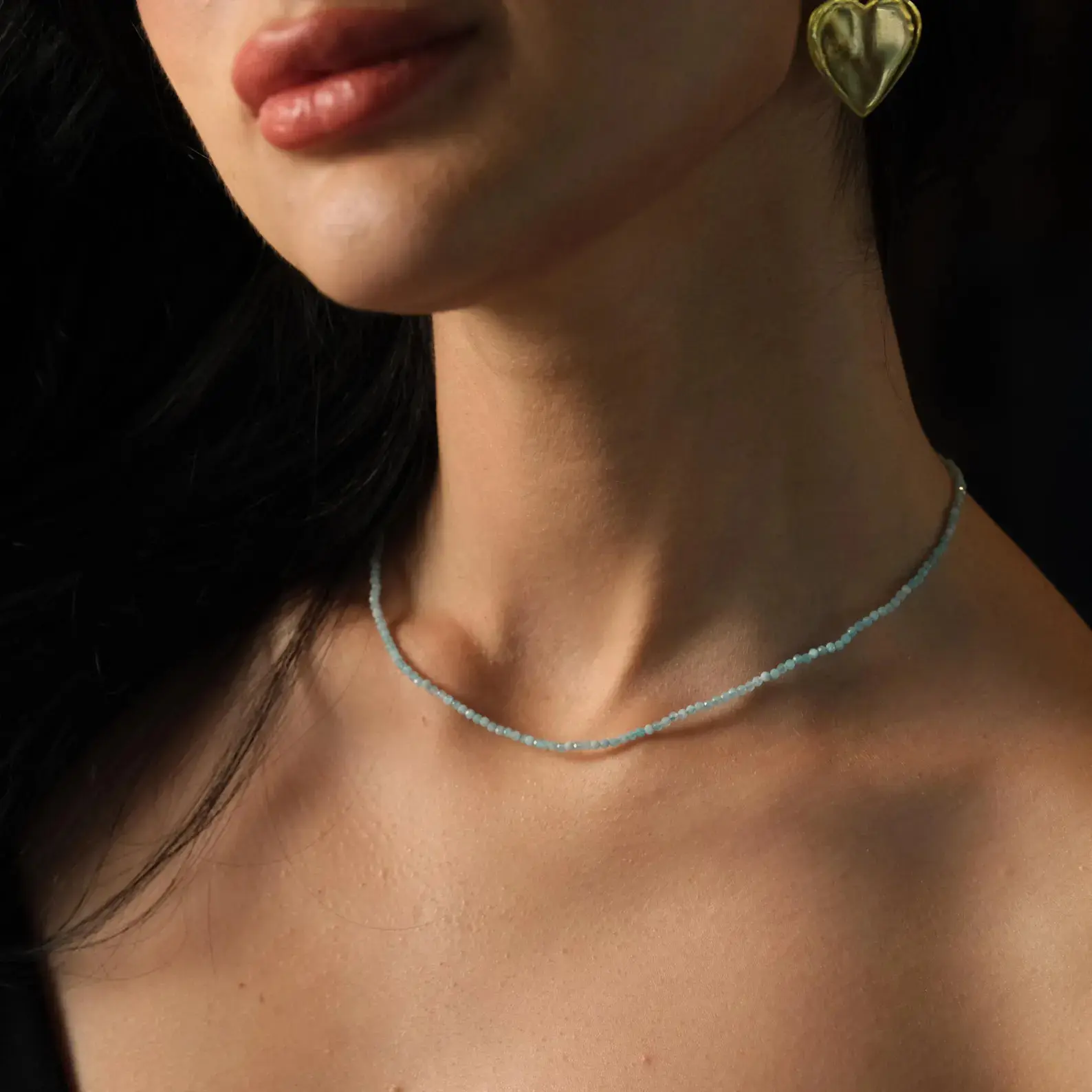 Natural Faceted Amazonite 2mm Beaded Choker Blue Gemstone Necklace Healing Crystal Minimalist Summer Jewelry Gift