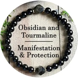 Obsidian & Black Tourmaline Beaded Bracelet for Men and Women, Polished Stone Adjustable Bracelet, Meaningful Gift for Holidays Durability High Quality Minimalist Aesthetic