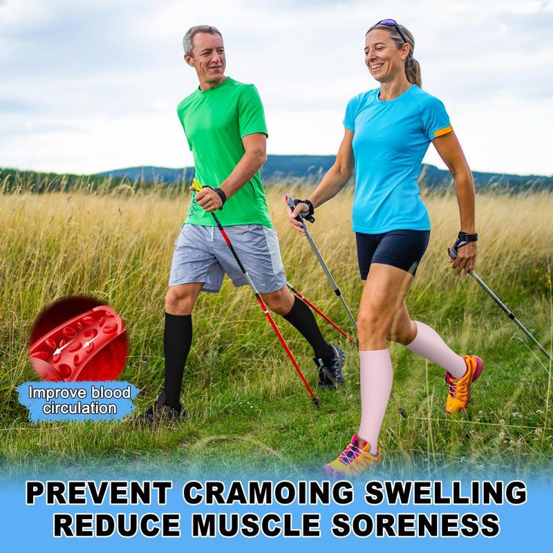 8 Pairs Compression Socks for Women & Men, Fashionable  Knee-High Socks for Walking, All Seasons,Unisex, Support Sock