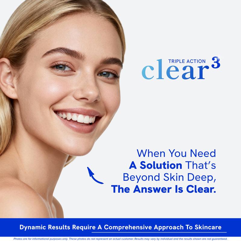 Clear-3 Skin Support by SM Nutrition - Dietary Supplement with Zinc DIM & Probiotics - 3-in-1 Balance & Support with Hyaluronic Acid & Skin Support Vitamins for Hormonal Gut Microbiome Health