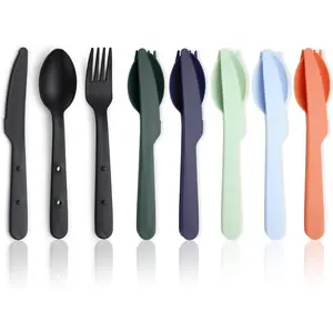 Travel Utensils Set for 6, Reusable Plastic Knife Fork Spoon Snapped Together for Easy Portability and Save Space, Silverware Cutlery Utensils Set for Work, Camping, Picnic, Gadgets, Lunch Box