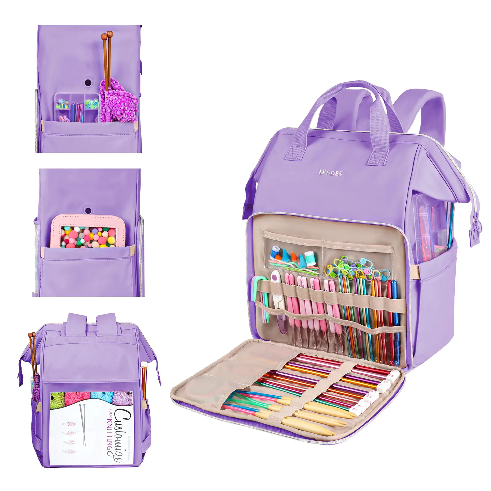 Leudes Knitting Bag Backpack, Yarn Storage Organizer Large  display picture 1