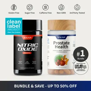 Snap Supplements - Nitric Oxide Booster 90ct + Prostate Health Bundle - Natural Supplement Capsules - Support Blood Circulation & Prostate Health Snap Supplements - Nitric Oxide Booster 90ct + Prostate Health Bundle - Natural Supplement Capsules - Support Blood Circulation & Prostate Health