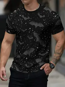 Men's Short Sleeve Renaissance Bat Print T-Shirt, 3D Digital, Fitness Outdoor Training Wear, Sports Tops, Comfortable Fabric, Sportswear