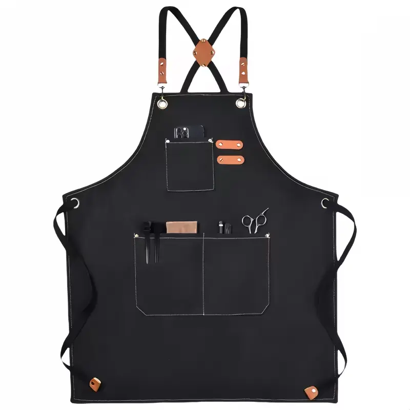 Heavy-Duty Unisex Chef Apron with Large Pockets & Cross-Back Design - Adjustable Durable Cotton Canvas Work Apron for, Professional, BBQ, Catering - Chef Coat (Sizes M-XXL, BLACK) for Men & Women