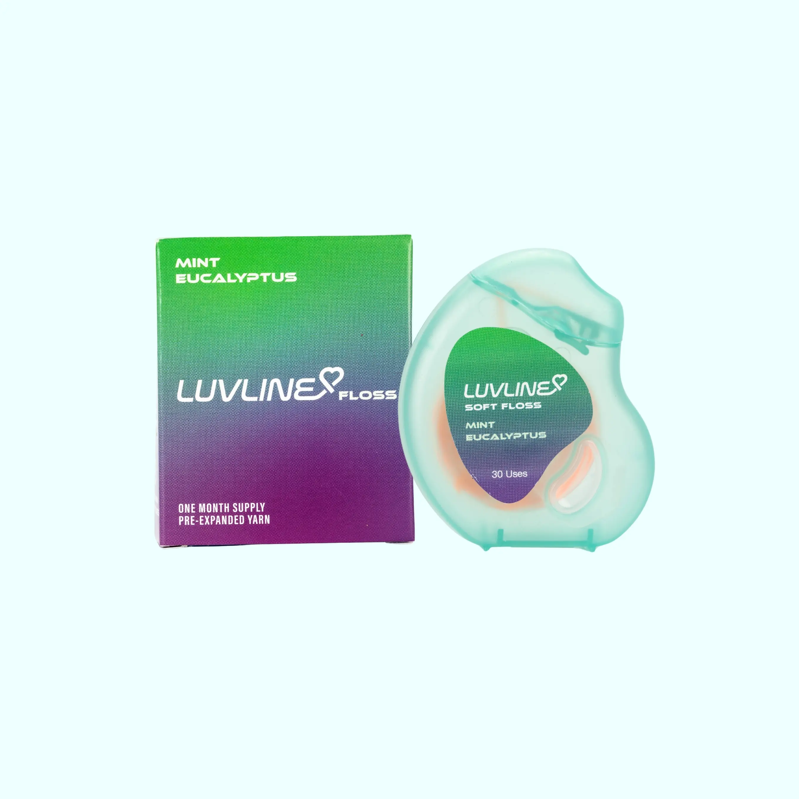 LUVLINE Mint Eucalyptus — Pre-Expanded Dental Floss with Xylitol, Dentist-Designed Oral Care to Fight Cavities — 1 Softfloss Spool (1 month supply)
