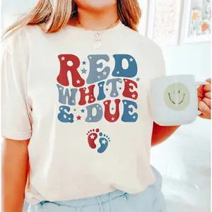 Red White And Due Shirt, Born On The 4th Of July Tee, Pregnancy Announcement Shirt, USA Shirt, America Shirt, Independence Day, Patriotic Shirt Top Womenswear