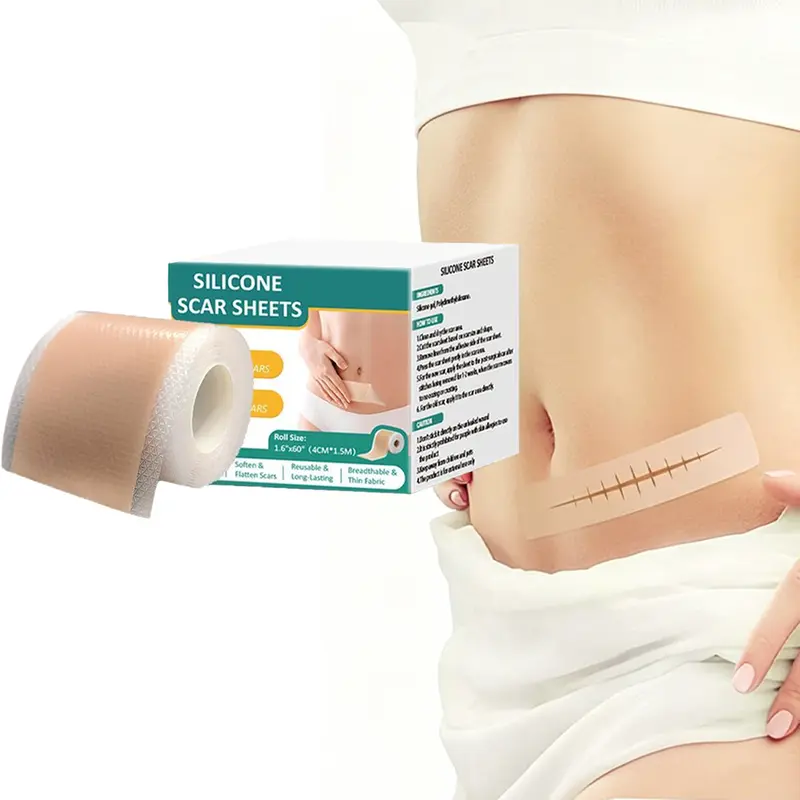 Waterproof Reusable Silicone Scar Sheets & Tape (1.6"x60"/1.5M) - For Surgical, C-Section Scar Care, Keloid Bump Treatment, Scar Tape Scars