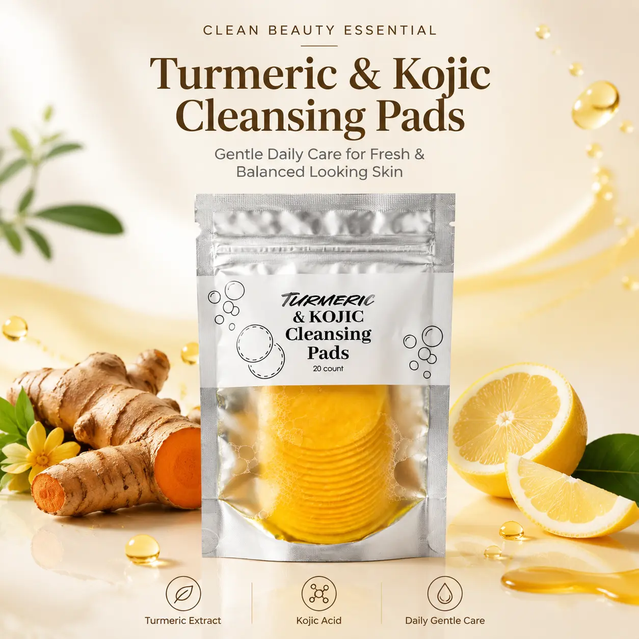 Turmeric & Kojic Acid Cleansing Pads | Exfoliating & Brightening Facial Pads for Dark Spots, Daily Pore Care #GLOBAL PICKS
